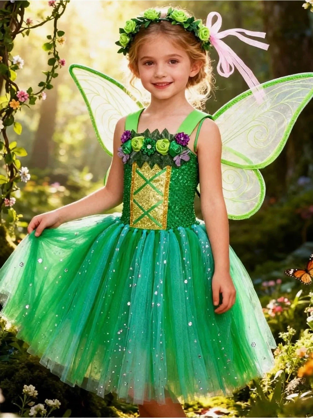 Fairy Costume for Girls with Wings & Crown